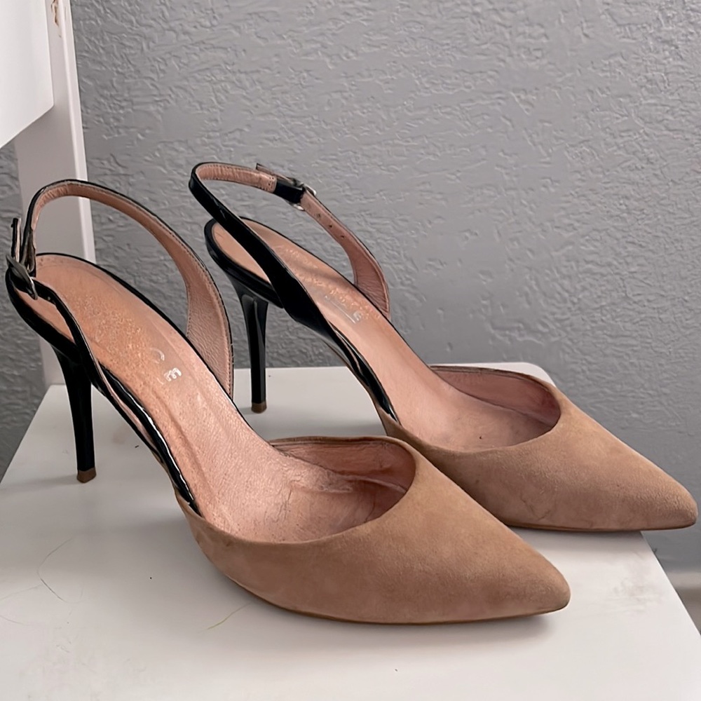 Black and Nude Slingback Suede Pumps